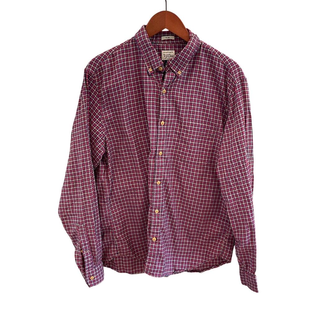 Vintage J.Crew Red Blue Check Lightweight Flannel Button Down Shirt, Y2K, XL